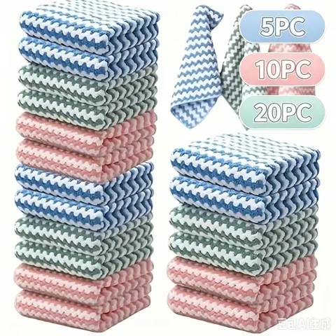 5/10/20 Pcs Dual-Sided Ionomer Thick Coral Fleece Dishcloths, Super Reusable, Dishwashing Cloth, Kitchen Washcloths, Kitchen Absorbent Towels, Non-Fuzzy Hand Drying Cloth, Reusable Microfiber, Microfiber Cleaning Cloths, Kitchen Towels And Dishcloths Sets