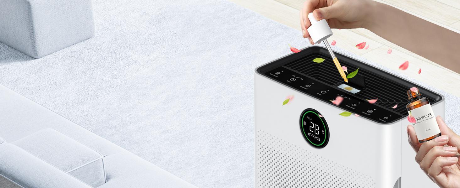 MOOKA Air Purifiers for Home 300 to 3000 Ft² with Washable Filters H13 HEPA Filter Pet Air Purifier for Bedroom with Fragrance Double-Sided Air Filter PM2.5 Monitor Auto Mode Cleaner for Smoke Dust Pollen Pets Hair Odor