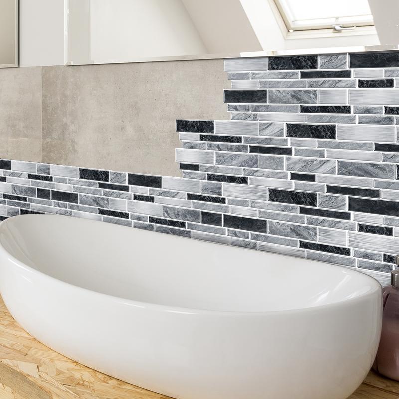 FLOLEOPA 48-Piece Peel-and-Stick Wall Decals Kitchen & Bathroom Splashback Protection Waterproof, Oil-Resistant, Heat-Resistant Ideal for Dining Rooms, Schools, and Office Wall Decor Marble Pattern Stickers, Tile Decals, Wall Panels