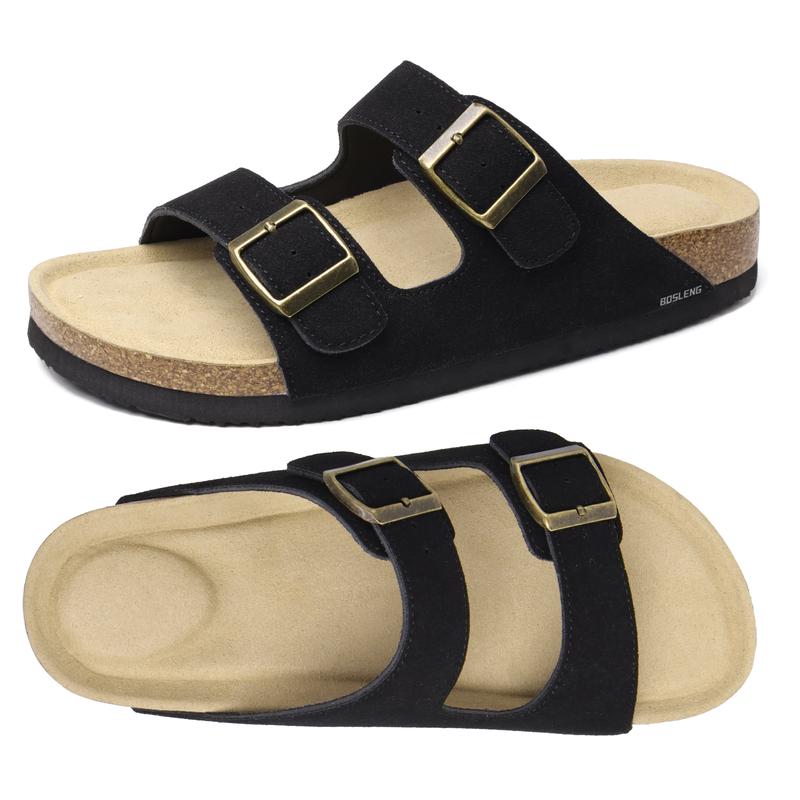 Women's Casual Slide Sandals With Cork Footbed Double Adjustable Buckle For Summer Everyday Wear