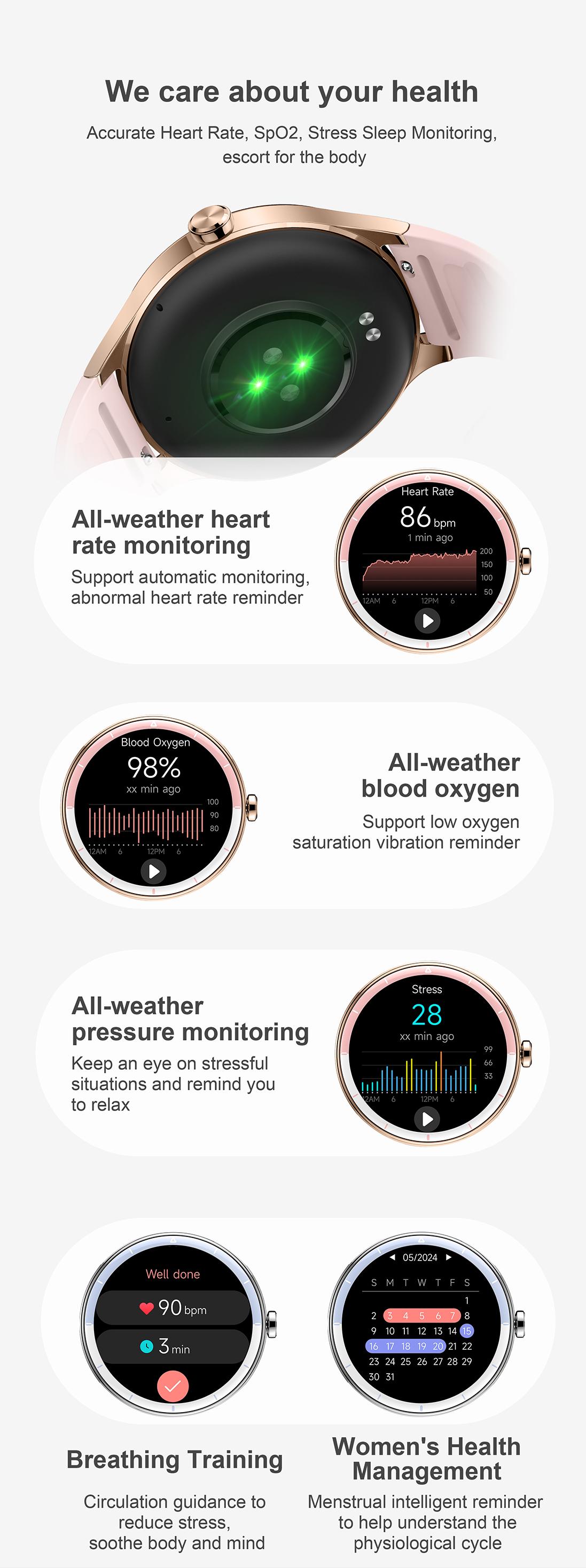 DR06 Stylish Round Smart Watch for Women Slim Versatile Heart Rate Sleep Monitor for Office Commuting Casual Wear