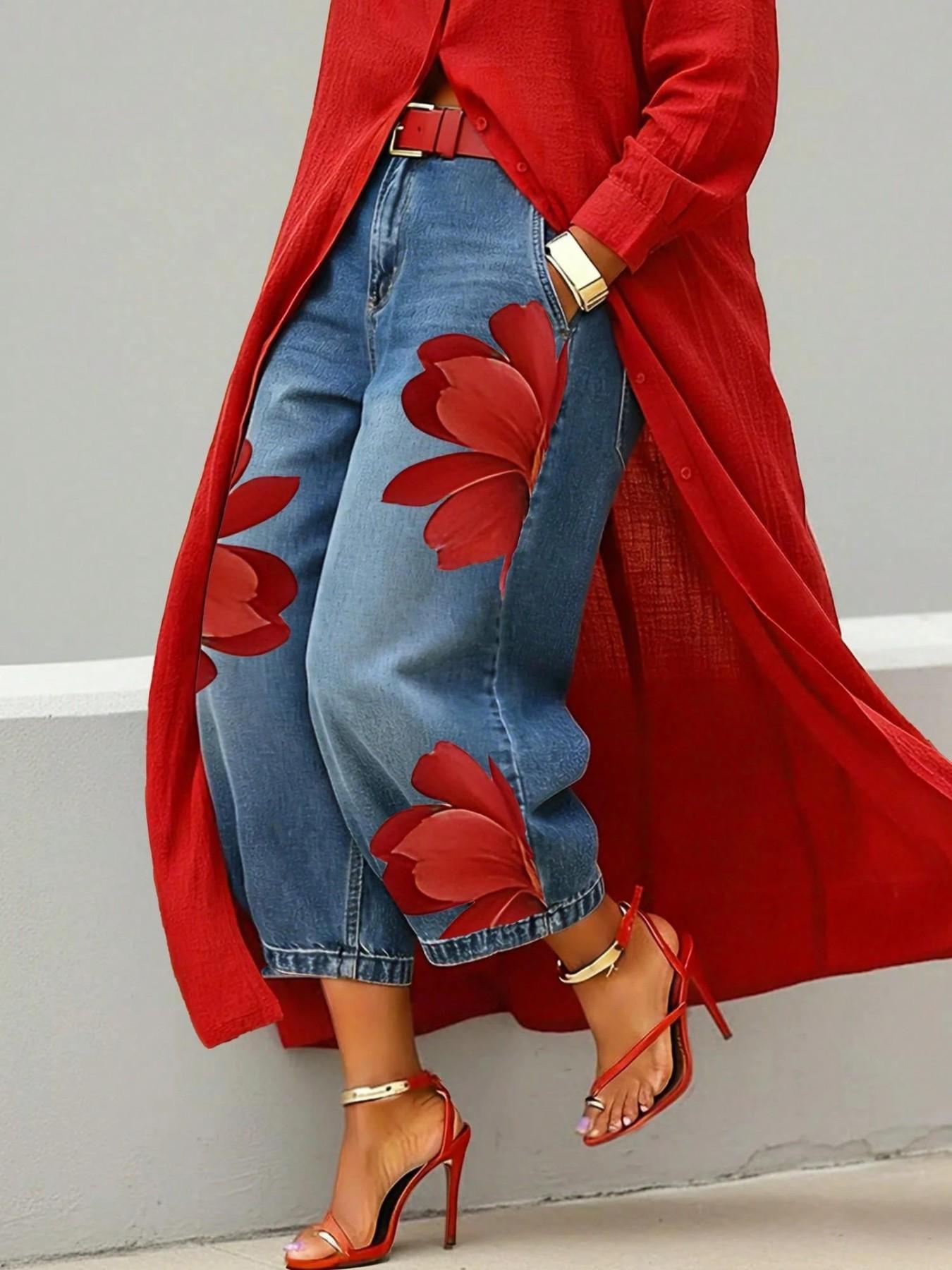 Yazzy Exclusive 2026 Fall Women's Wide Leg Pants, Loose Legged Pants, Floral Print, High Waist, Relaxed Fit, Casual Style, All Seasons