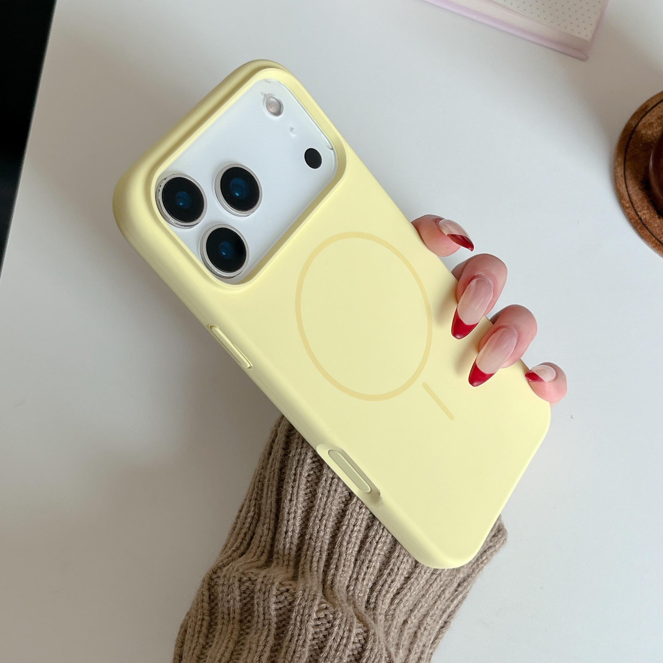 Orange thin circle magnetic suction camera button, all-inclusive, suitable for Apple 17promax mobile phone case, liquid silicone iPhone17 r skin feeling 17pro simple solid color, soft waxy 17 large holes 16