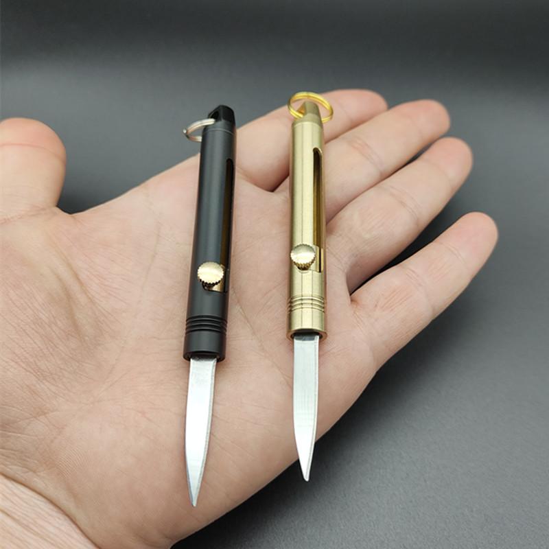 Mini Brass Push-Pull Knife Keychain, Sharp Camping Hiking Outdoor Fishing Tool, Daily Carry Pocket Knife, Durable & Portable Design, Outdoor Multifunctional Tools
