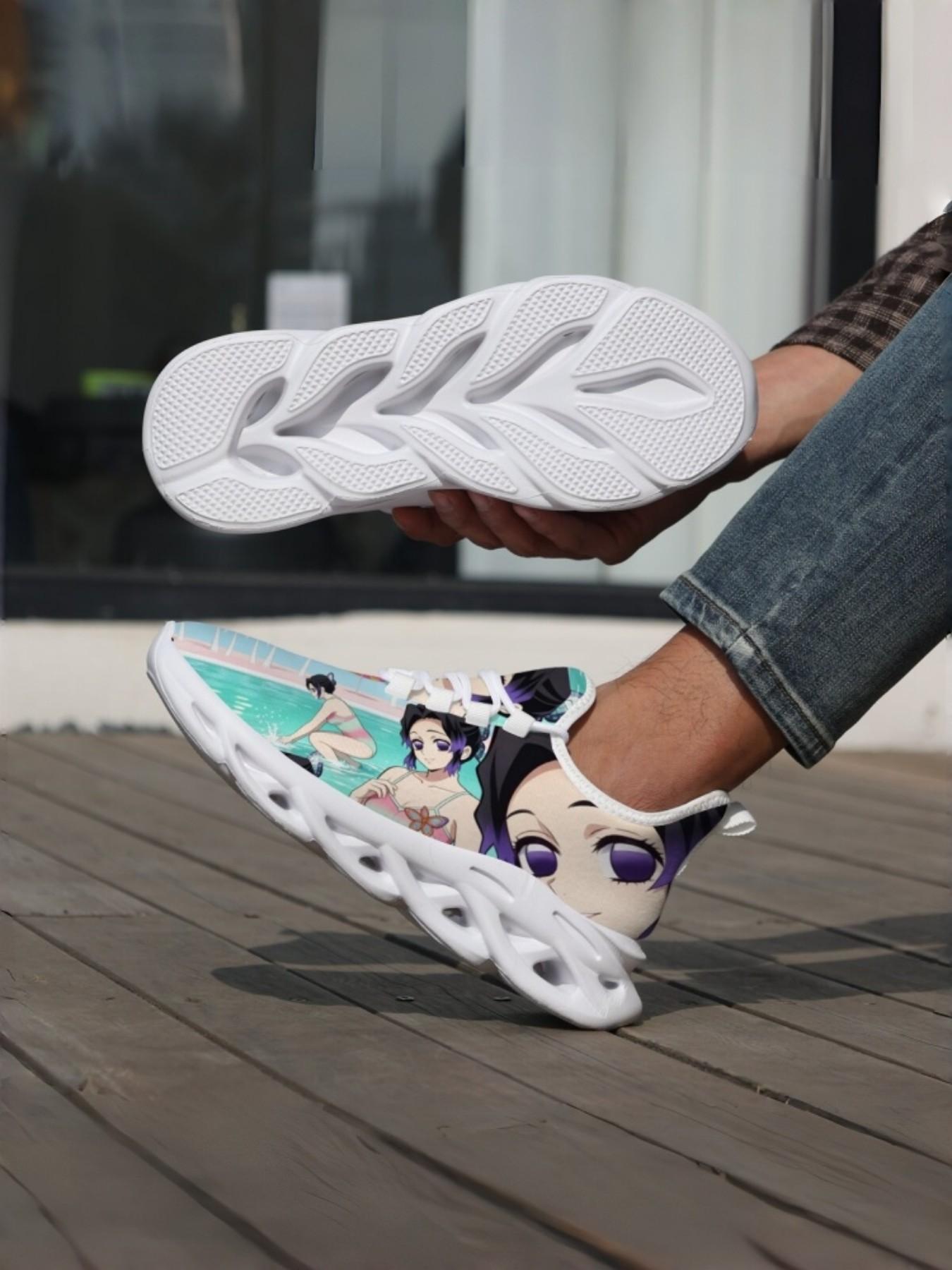 Unisex Anime Style All-Over Print Sneakers, Breathable Mesh, High Elastic Shock Absorption, Anti-Slip Eva Sole, Casual Outdoor Shoes