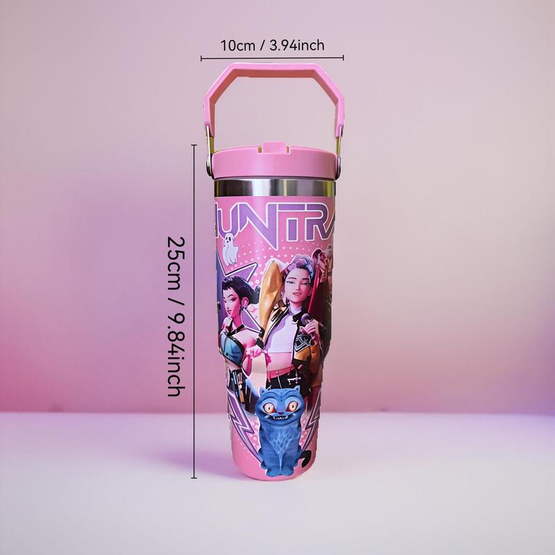 K-Pop Ghost Hunter Vacuum-Insulated Bottle with Lid and Straw, Reusable Bottle for Travel, Work, School and Daily Coffee, Ideal Gift