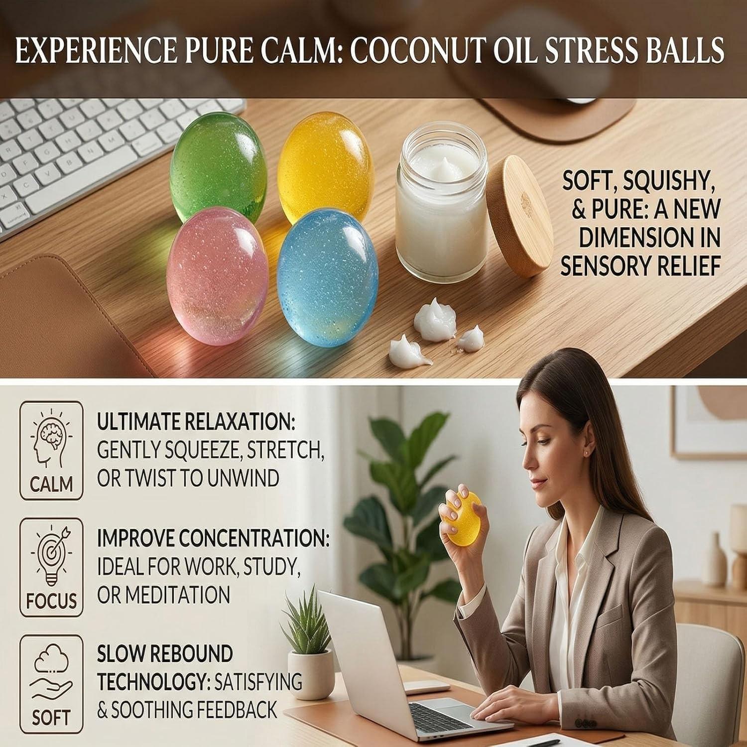 2/4 PCS Coconut Oil Stress Ball Squishy, Slow Rising, Odorless, Non-Sticky, Easy to Clean,  Improving Focus, Or Easing Tension During Study, Work, Or Relaxation, Handmade Malleable Clear Jelly Bubblegum Texture Coconut Oil Squishy Toy