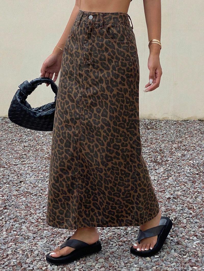 Women's Leopard Print Long Dress, Casual Fitted Button Fly Design, All-Season Wearable Fashion, Perfect for Daily & Occasions