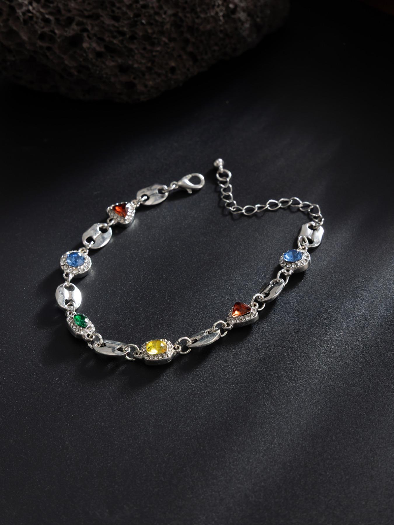 Men's Colorful Gemstone Bracelet, Rhinestone Jewelry for Daily Wear, Party & Holiday Accessories, Stylish Men's Fashion Accessory