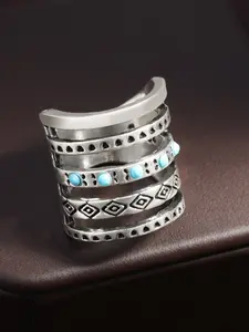 Boho Carved Ring, Vintage Blue Turquoise Hollow Out Design, Fine Engraving, Skin-Friendly Material, Comfortable Wear, Daily Use Jewelry, Stackable Rings, Boho Style Rings, Engraved Ring, Stacking Rings