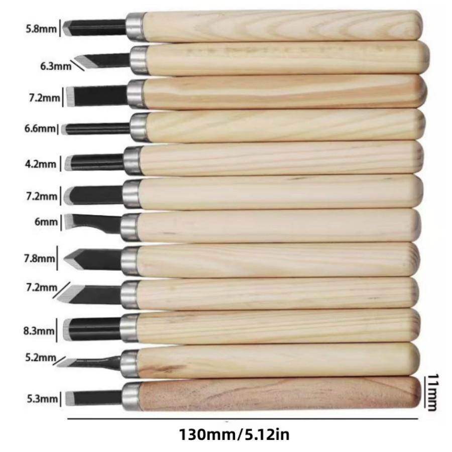 Wood Carving Tool Set 12 Pieces, Stainless Steel Carving Knives, DIY Woodworking Kit, Ergonomic Wooden Handle, for Hobbyists and Professionals