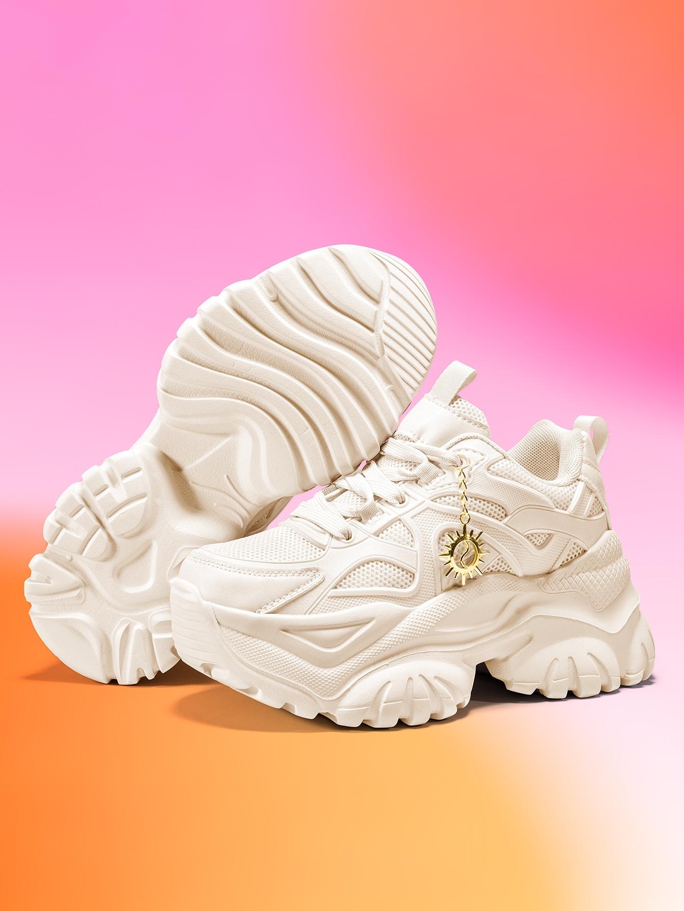Women’s EVA thick-soled sports shoes with a 7 cm heel, detachable gold sunflower charm, all seasons
