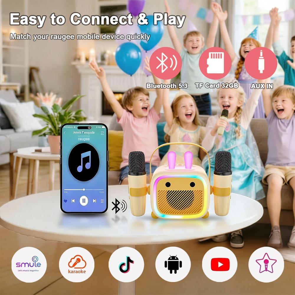 Wireless Karaoke Speaker with 2 Microphones, Portable Bluetooth-compatible Speaker with LED Light, Wireless Speaker for Home Party & Family Fun