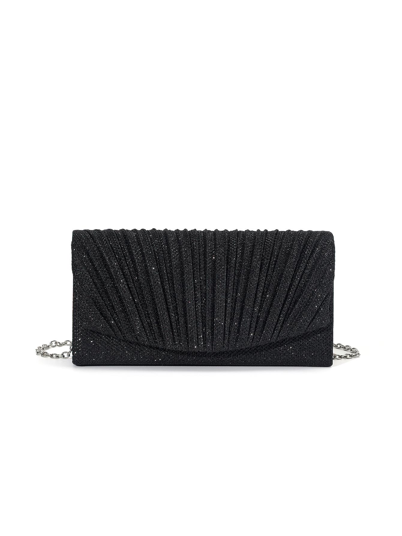 Rhinestone Decor Pleated Clutch Bag, Elegant Handbag for Party and Events, Fashionable Shoulder Crossbody Chain Bag, 1pc