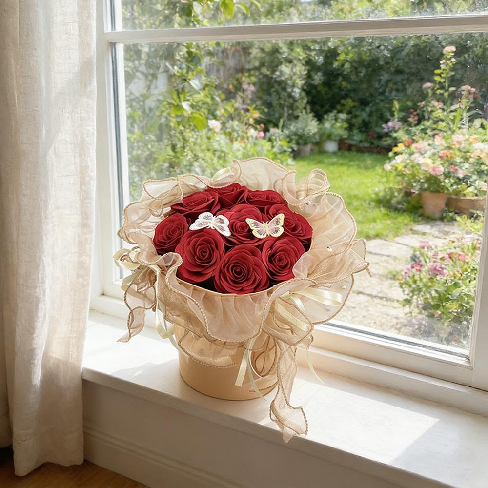 Ballet Butterfly Ribbon Rose Artificial Bouquet in Cylinder Gift Box, Perfect Mother's Day Gift, Ideal for Valentine's Day, Graduation, Birthday & Wedding