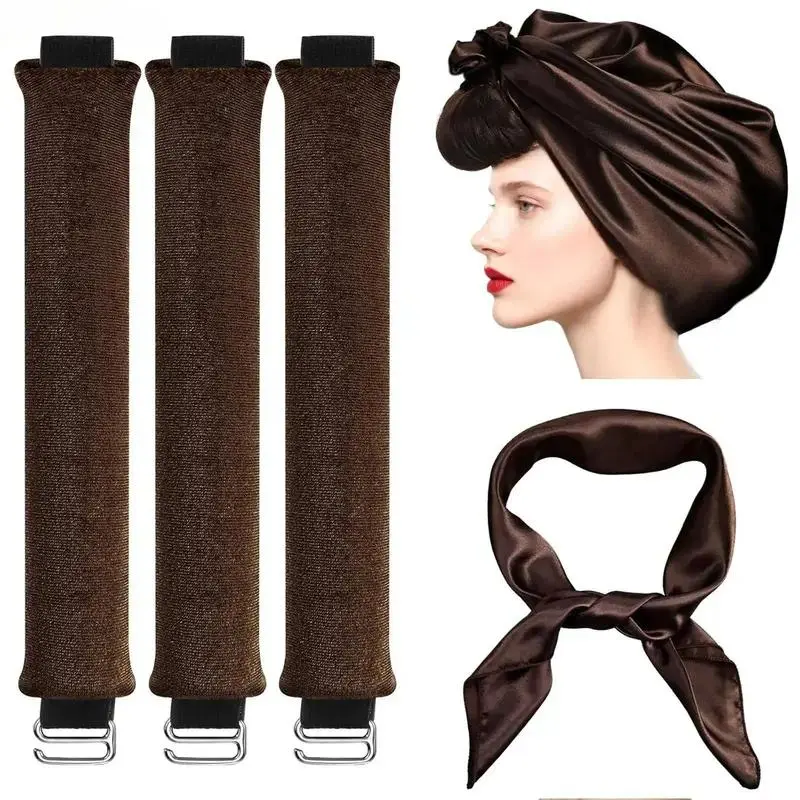 4-in-1 velvet heatless curler set with silk scrunchie. Overnight hair rollers for medium & long hair, create gorgeous big curls gently without heat damage.