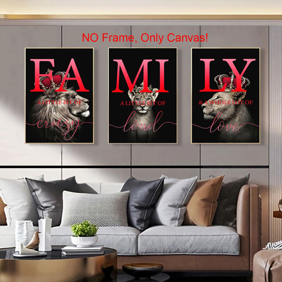 Lion Family Pattern Canvas Poster without Frame, 3 Counts/set Modern Wall Art, Wall Decor for Home Living Room Bedroom Office, Home Decor, Unframed Art Print