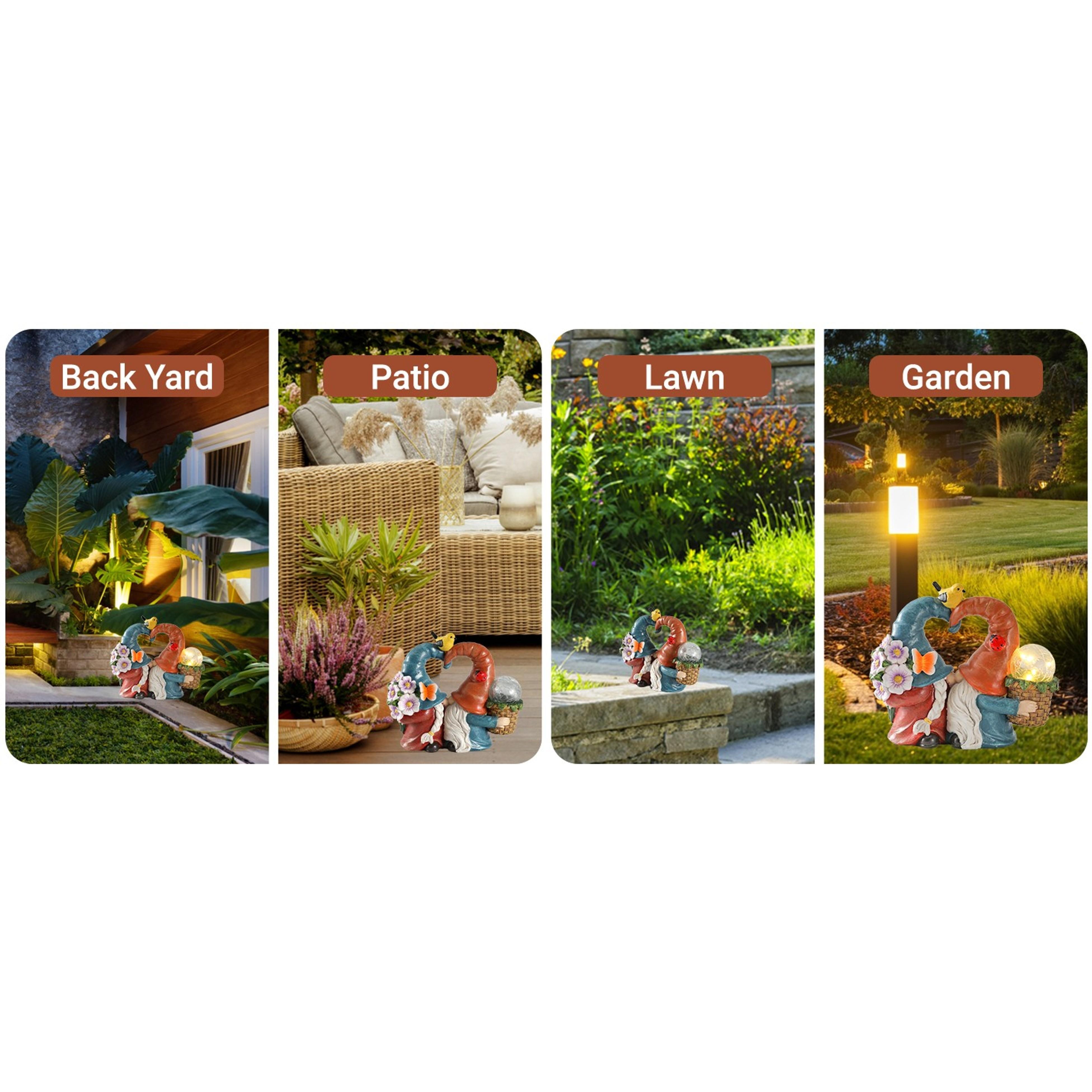 Solar-Powered 8.3'' Spring Summer Kissing Gnomes Decorations for Home & Garden - Decorative Outdoor Lawn Ornaments and Statues Clearance (Loved Gnomes)