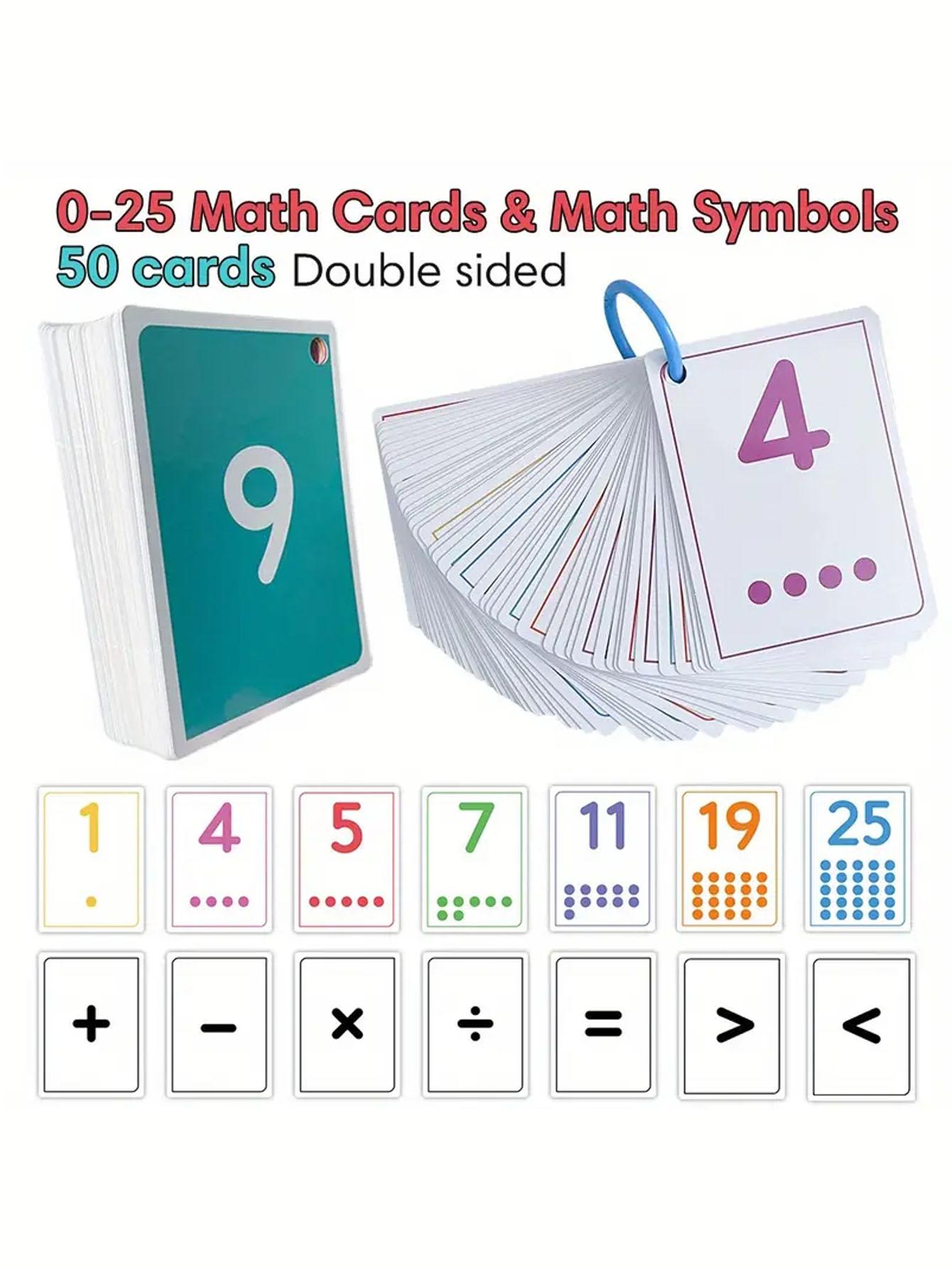 50 Math Flashcards Set for Kids, Addition Subtraction Multiplication Division Practice, Colorful Coding, Ages 6-12, Durable and Portable