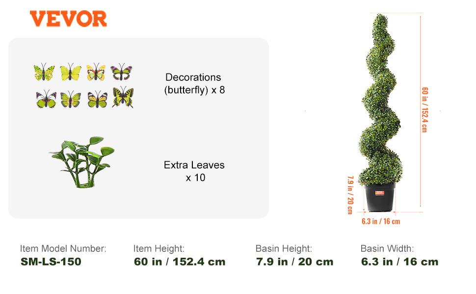 VEVOR Artificial Boxwood Topiary Tree, 60 inch Tall (2 Pieces), Spiral Faux Topiary Trees, Faux Plant w/ Extra Leaves Pot Small Decoration, UV Rated Greenery Set for Home Decor Indoor/Outdoor VEVOR Artificial Boxwood Topiary Tree, 60 inch Tall (2 Pieces), Spiral Faux Topiary Trees, Faux Plant w/ Extra Leaves Pot Small Decoration, UV Rated Greenery Set for Home Decor Indoor/Outdoor