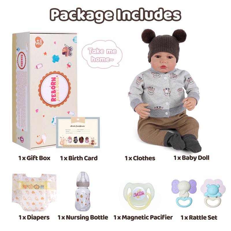 BABESIDE 20 "8 piece set of cloth body + vinyl limbs Non-gender-specific Lifelike Newborn Reborn Baby Doll with gift box and accessories suitable for Christmas New Year birthday presents and collections