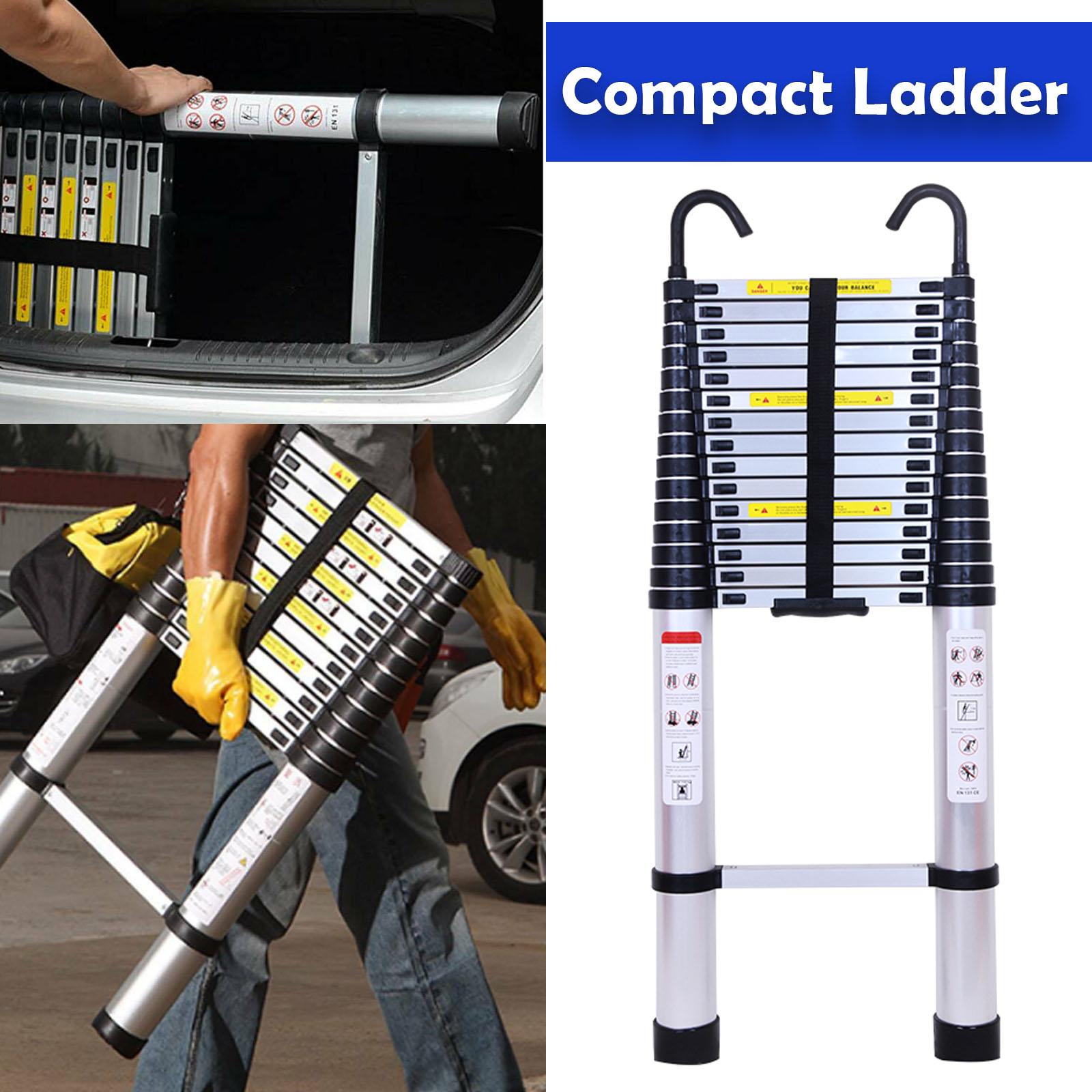 Aluminum Telescoping Ladder 14.4ft / 16.4ft /20.3ft Extension Ladder with 2 Hooks, Portable Folding Ladder, 330lbs Load Capacity, Adjustable Height for Indoor Outdoor RV Home Office