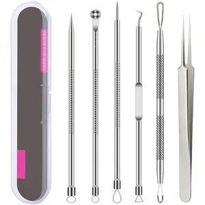 Pimple Popper Tool Kit, 6 Pcs Blackhead Remover Acne Needle Tools Set Removing Treatment Comedone Whitehead Popping Zit for Nose Face Skin Blemish Extractor Tool
