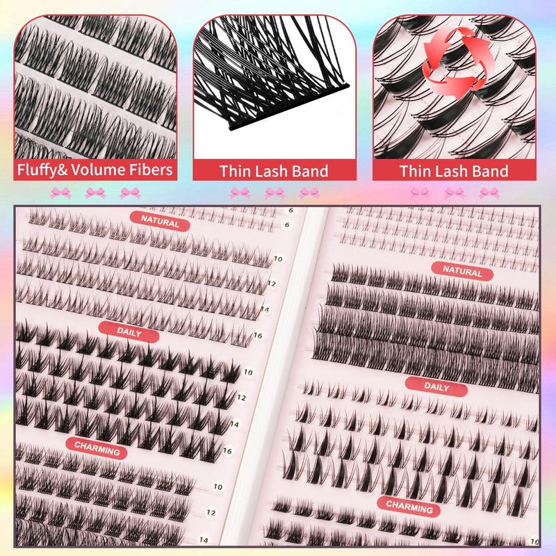 Large Capacity False Eyelashes, Eyelash Extensions, Mixed Pack, D Curl, Easy DIY Personal Lashes, Daily Use, Parties, Travel, Gift for Family and Friends