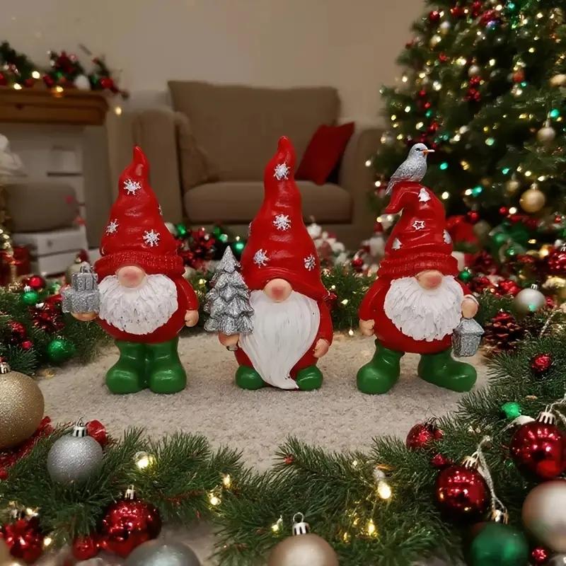 Set of 3 Resin Gnome Figurines, Home Decor & Kitchen Accessories, Perfect Christmas Living Room Decoration, Unique Gift Idea
