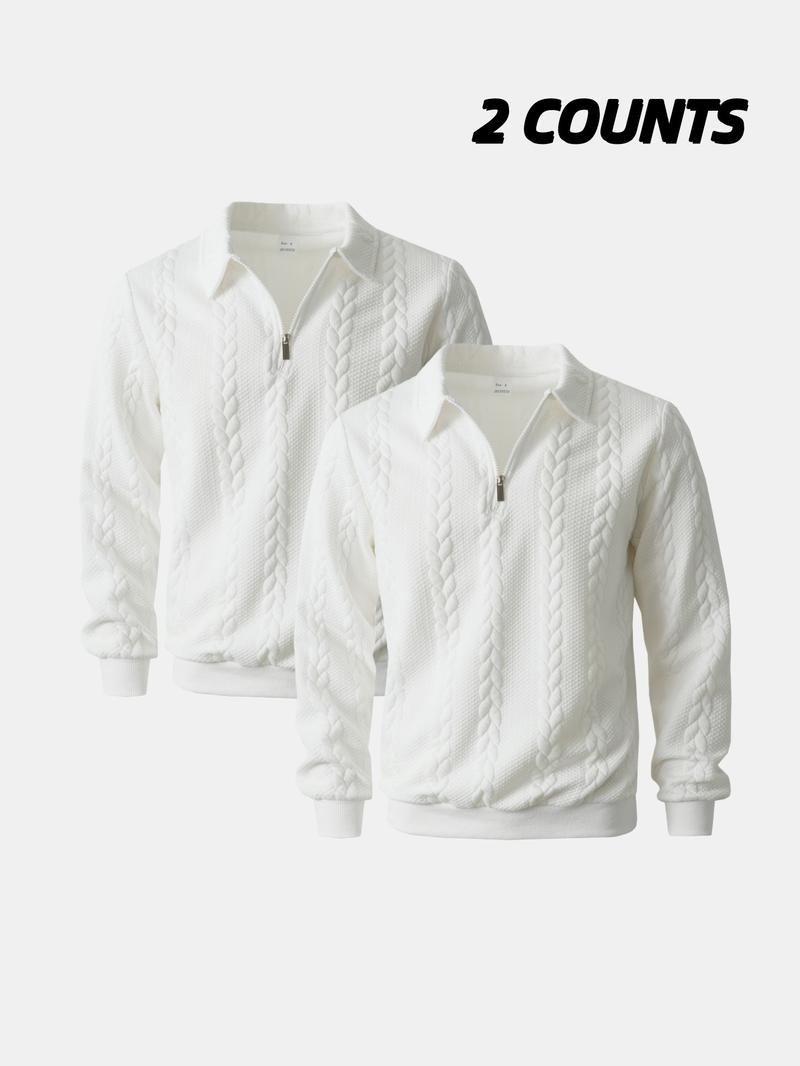 2-Pack Men's Half-Zip Pullover Sweaters, Cable Knit Collared Tops, Soft Warm Casual Long-Sleeve Outfits for Fall/Winter Daily Wear & Fashion Styles