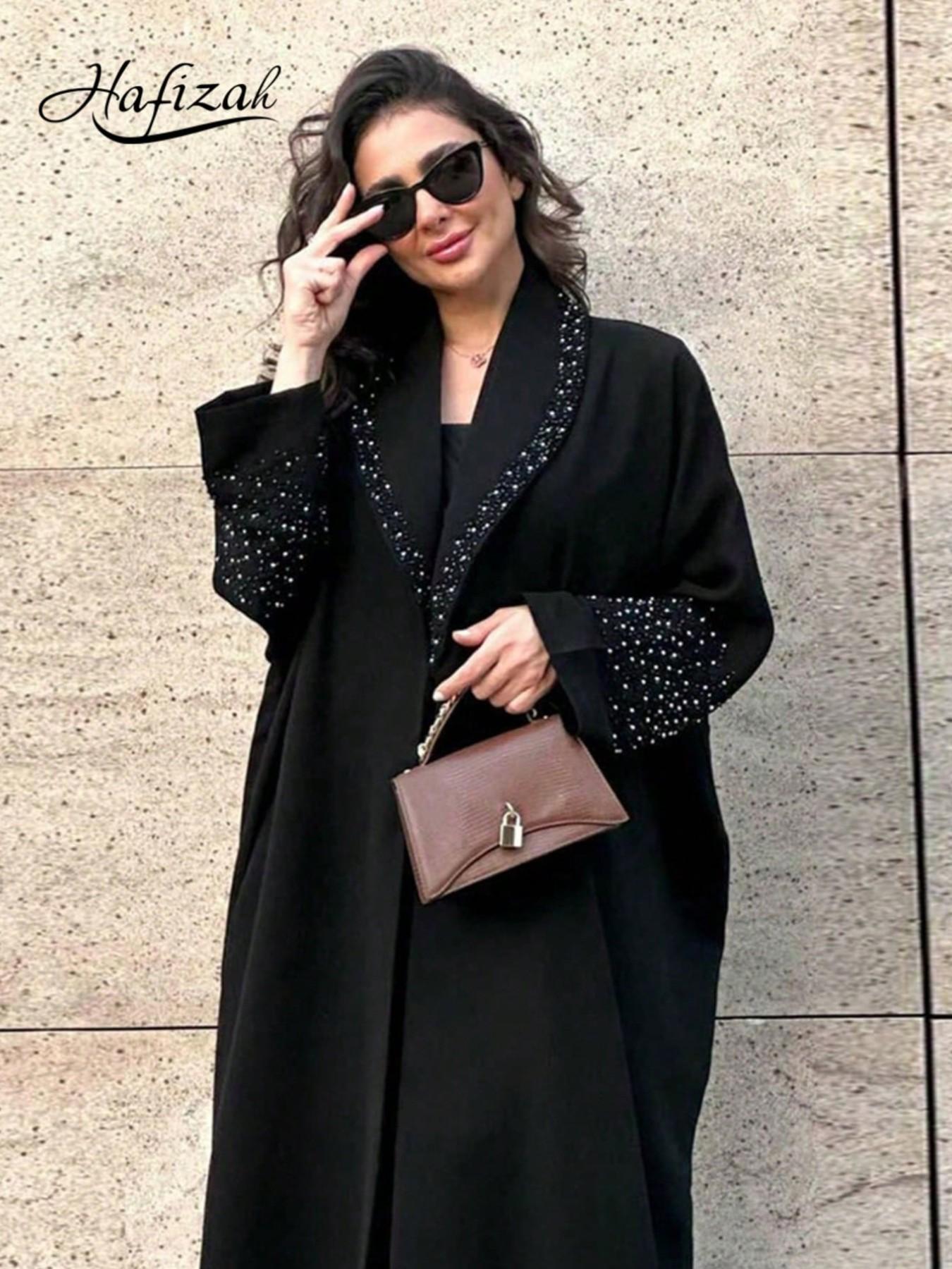 Elegant Long Cardigan with Full Rhinestones, Loose Fit Oversized Wide Sleeves, High-End Party & Commute Outerwear, All-Season Fashion Women