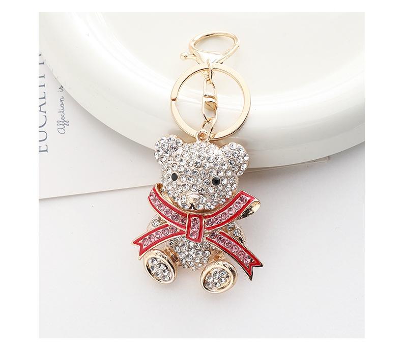 Bling Rhinestone Teddy Bear Car Mirror Hanging Ornament, Luxury Crystal Bowknot Animal Vehicle Charm, Aesthetic Coquette Girly Auto Interior Decoration, Fully Encrusted Bear Keyring Pendant Hanger Gift