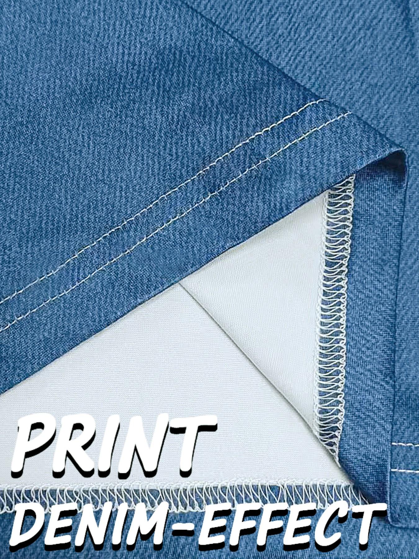 Women's Printed Skinny Pants Non-Denim Fabric, Ladies Short Five-Pocket Bottoms, Faux Denim Print Base Pants for All Seasons