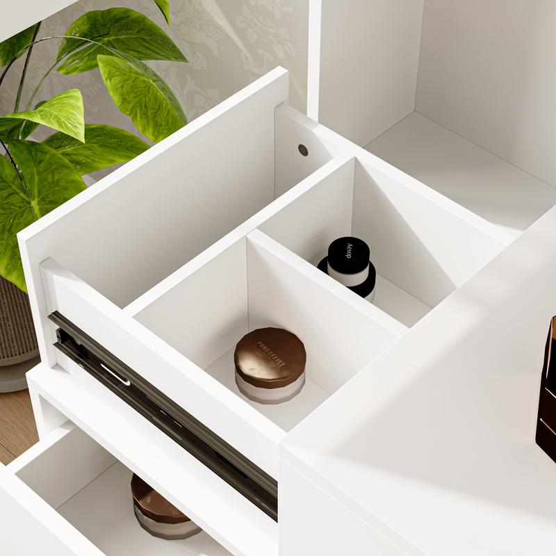 FUFU&GAGA Makeup Vanity Desk with Mirror and 3-Colors Lights, Dressing Table with 3 Drawers and Door Sliding Tabletop