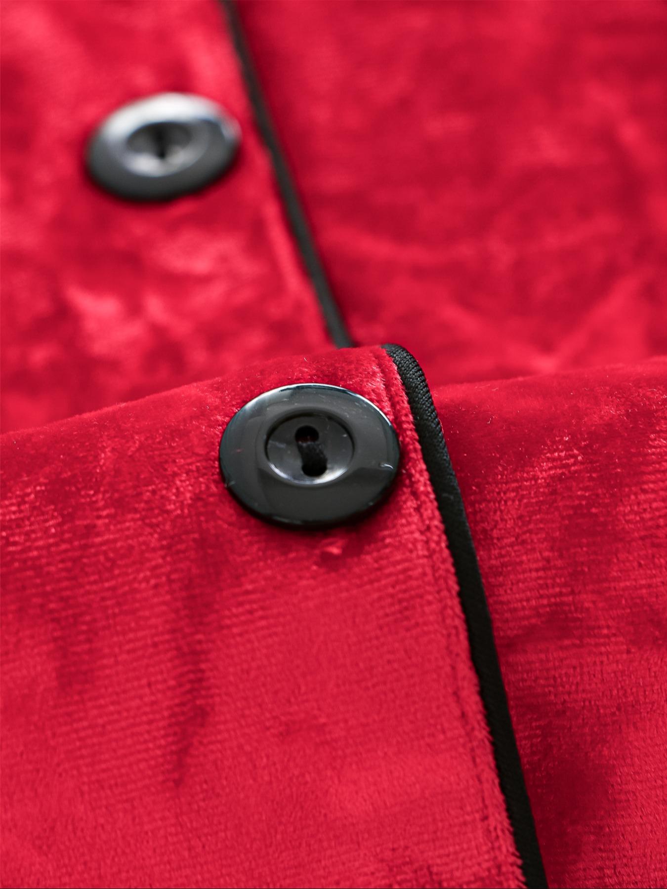 Women's Elegant Winter Pajama Set Nightwear, Fitted Long Sleeve Button-Up Top & Warm Pants, Comfortable Loungewear for Cold Weather