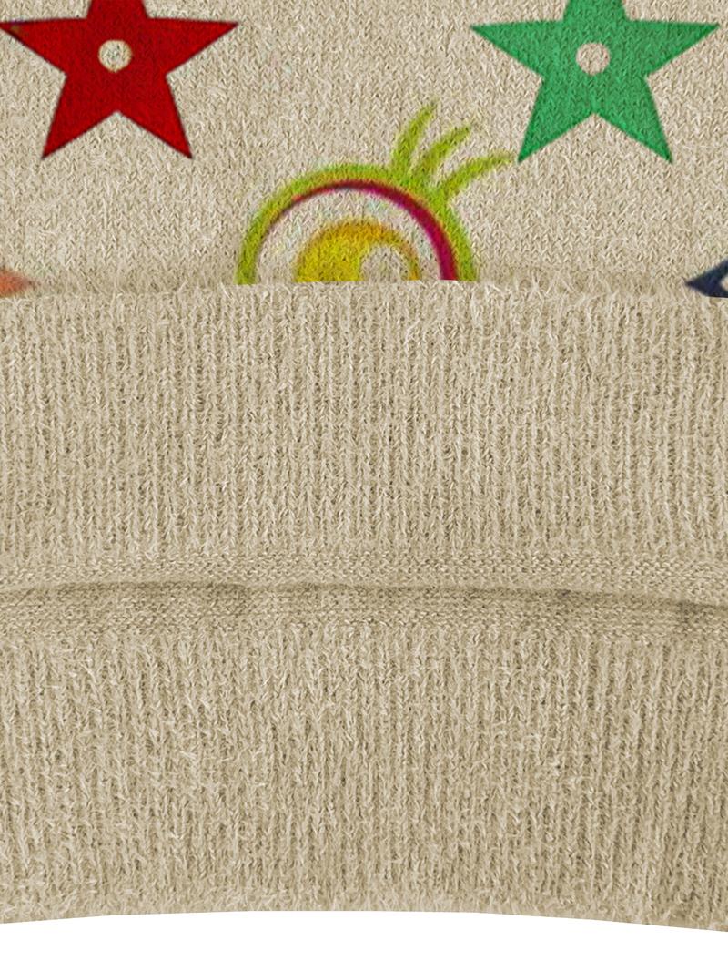 Women's Geometric Pattern Stand Collar Sweater, Fall Winter Casual Long Sleeve Knitwear, Comfortable Warm Daily Wear