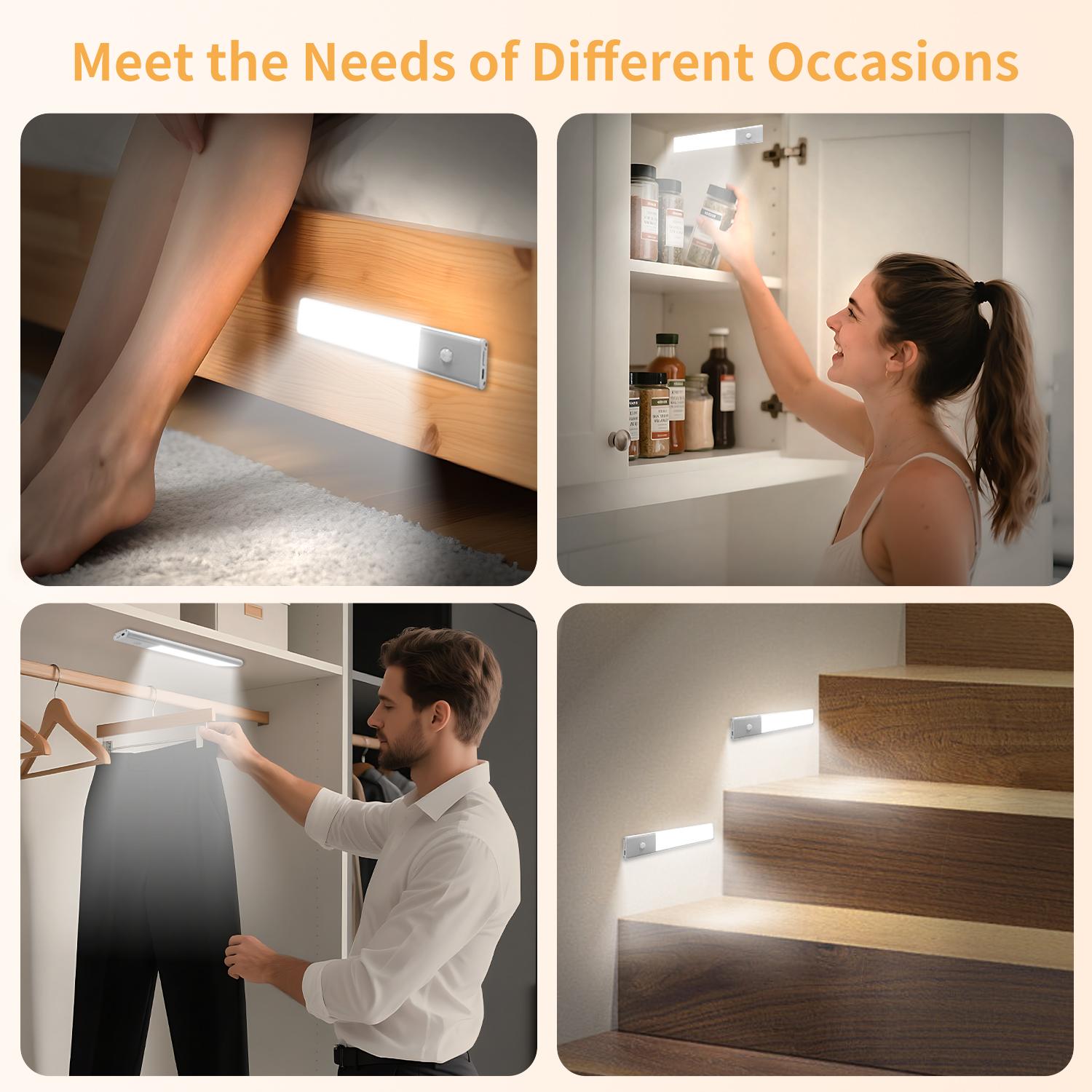 WEDEESUN 2 Pack Under Cabinet Light 23 LED Indoor Motion Sensor Light 1100mAh Rechargeable for Kitchen Staircase Closet Night Lights Multifunctional Lighting