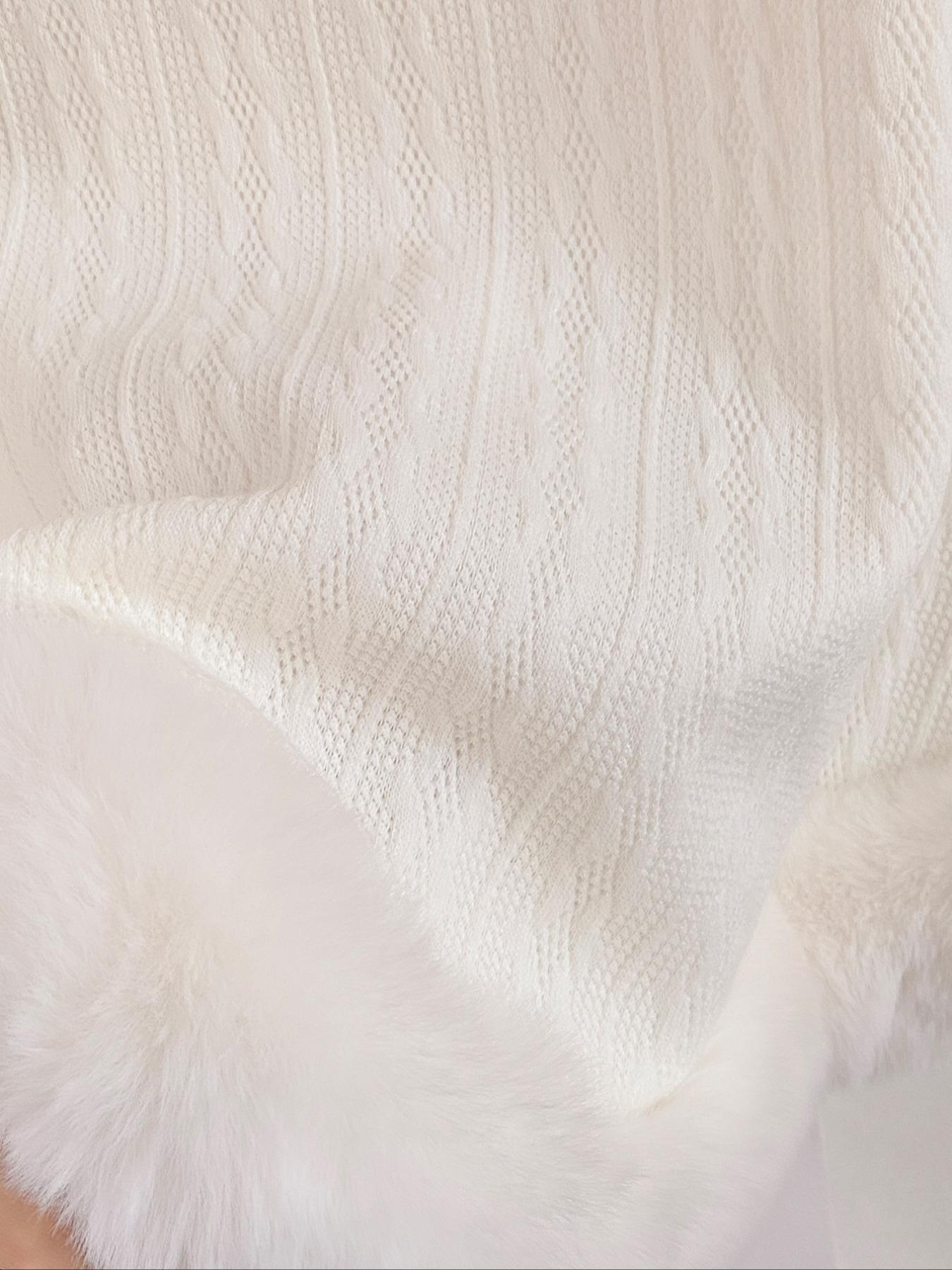 Women's Solid Color Contrast Faux Fur Cape Shawl, Casual Warm Shawl for Fall & Winter, Fashion Accessories for Daily Wear, Soft Warm Shawl