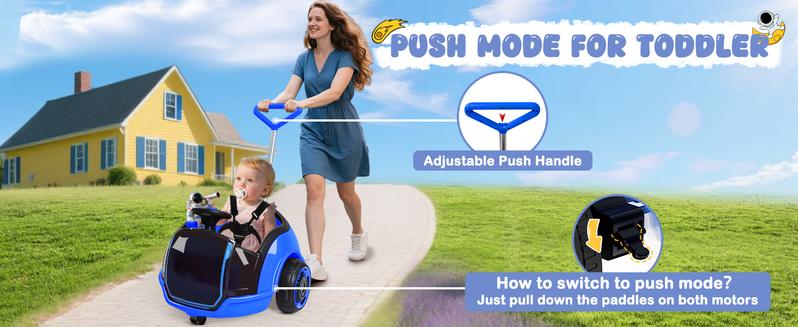 ANPABO 3-in-1 Electric Push Ride On Car, 12V Kids Ride On Toy w/Remote Control, 360° Spin, 5-Point Safety Belt, Colorful LED Light, Music Player, Push Car for Toddler