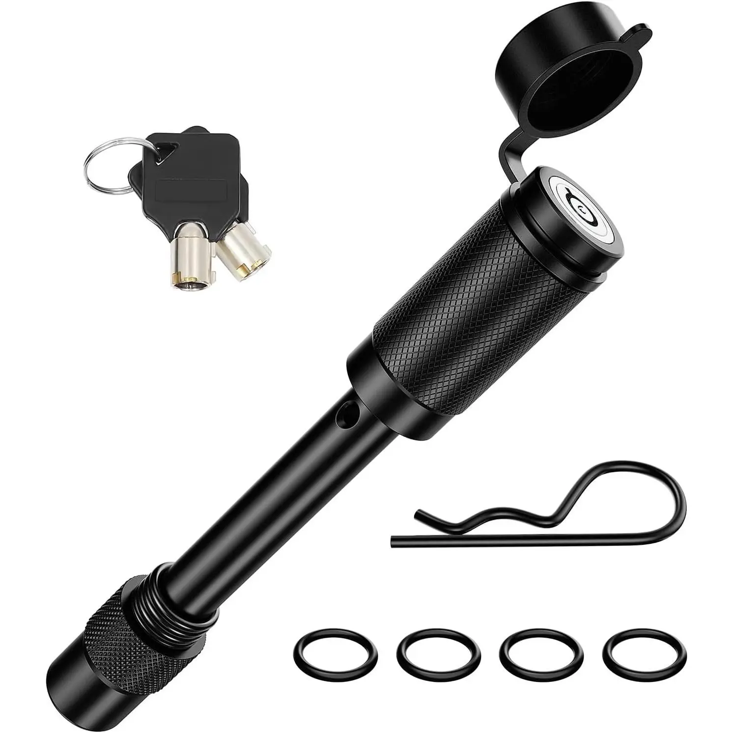 Nilight Trailer Hitch Lock - 5/8" Keyed Unique Pin, Hardened Steel, 3-1/4" Extra Long Span, Spring Clip, Rubber O-Rings, Push Design for Easy Lock/Unlock, Fits 2" & 2-1/2" Receivers, Waterproof Cap, Truck Accessories, Tow Tool Upgrade