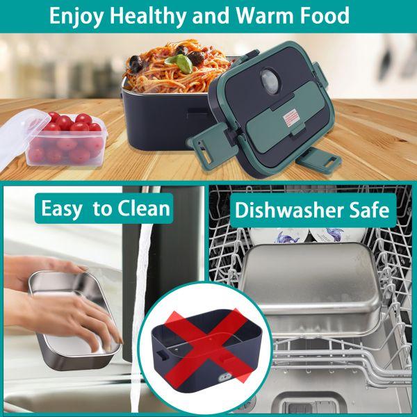 Nifogo Black Friday Electric Lunch Box Portable Food Heater for Adults 110V/12V/24V 1.8L 304 Stainless Steel with Fork Spoon & Bag Tableware Classic Black