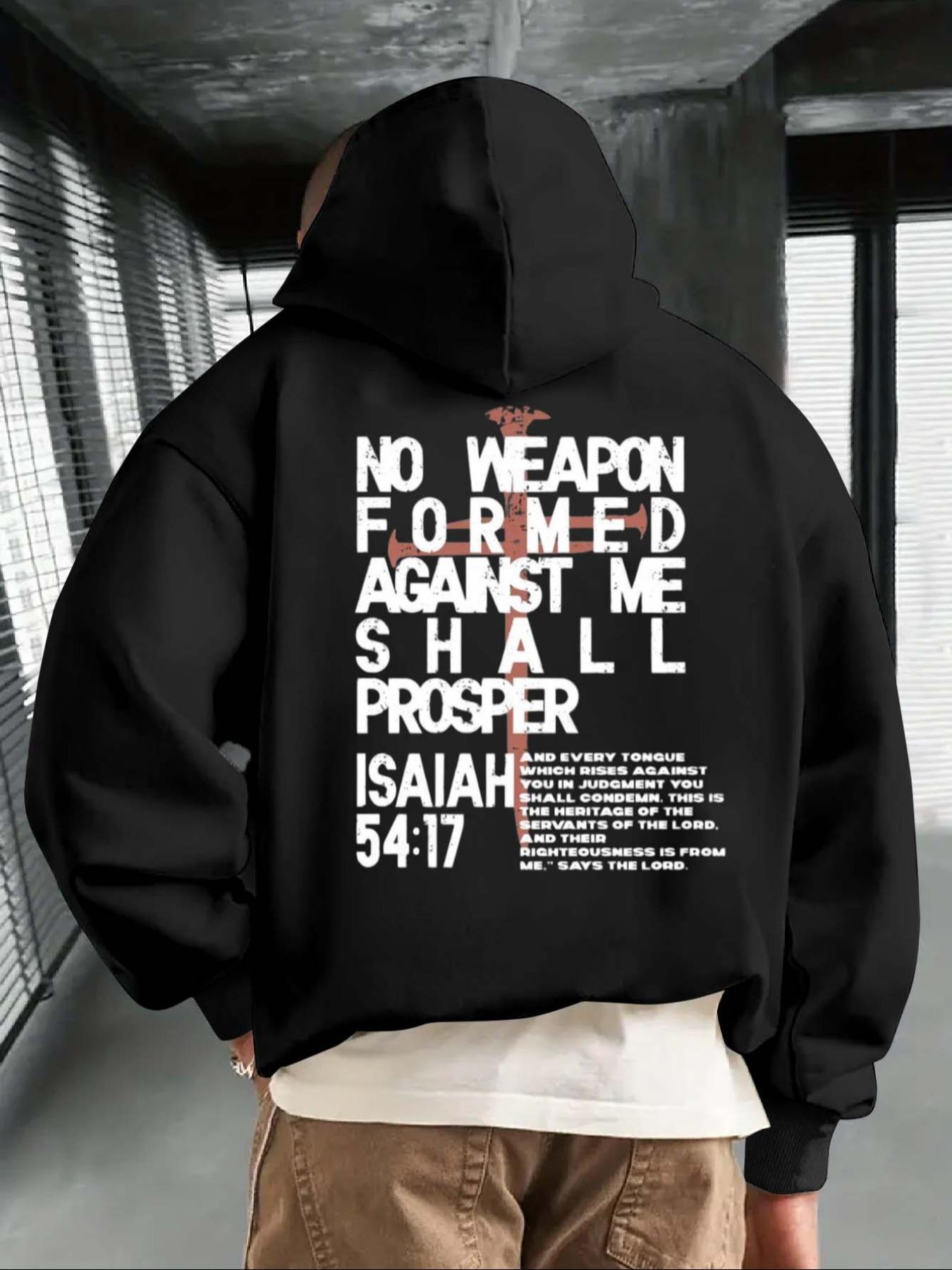 Aesthetic Isaiah 54:17 Bible Verse Hoodie | Premium 100% Cotton Heavyweight Sweatshirt | "No Weapon Formed Against Me" Christian Streetwear | Retro Faith-Based Graphic Hooded Top | Soft Breathable Casual Pullover for Men & Women