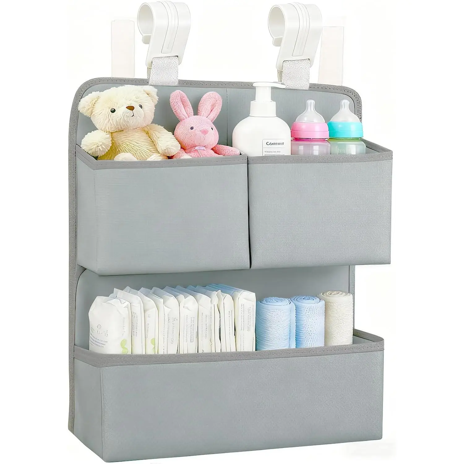 Hanging Diaper Organizer for Bassinet/Crib/Playpen/Playard – Hold 80+ Diapers - Changing Table Diaper Holder Attachment Accessories