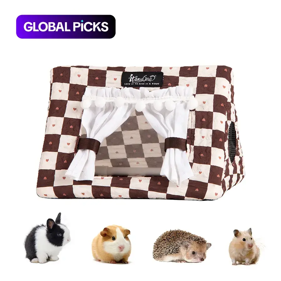 Guinea Pig Hideout with Curtain No Bottom Bunny Bed Rabbit Beds Rabbit Hideout House Easy to Clean & Sturdy Durable Hedgehog Beds Small Animal Bed for Ferret Chipmunk Chinchilla Syrian Hamster Mouse Rat