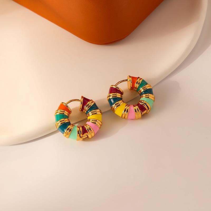 Trendy European American Ins Style Vintage Colorful Drip Earrings Unique Design Fashionable Personality Macaron Ear Jewelry