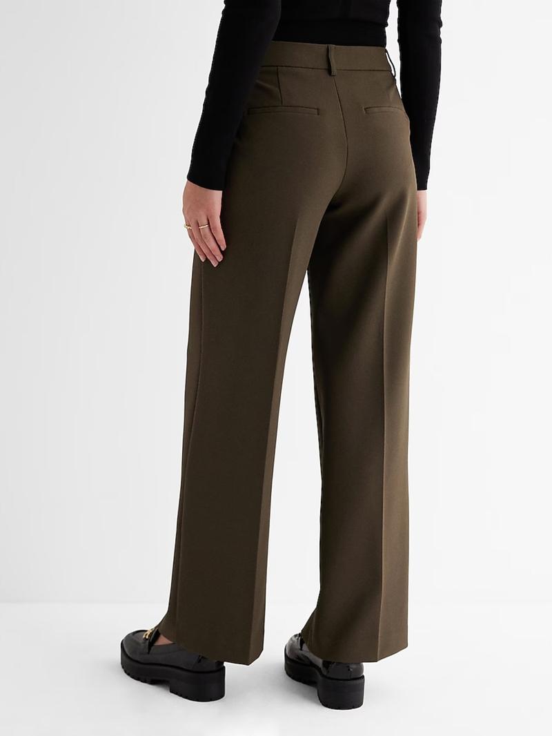 Women's Mid-Waist Solid Color Straight Leg Pants, Elegant Fashion Casual Long Pants, Perfect for Work Office and Business Occasions