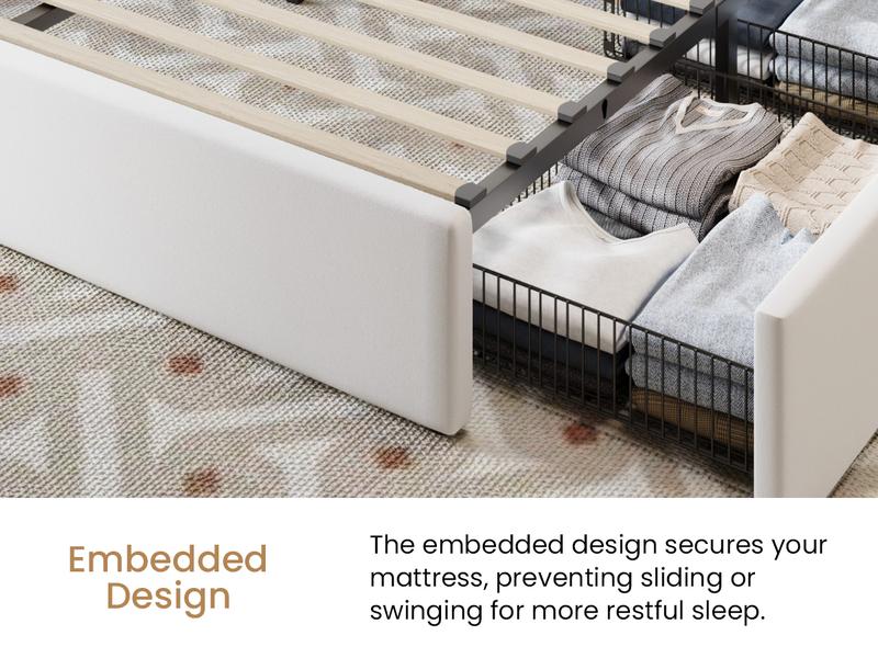 SHA CERLIN Full/Queen/King Size Storage Bed Frame with Adjustable Vertical Channel Tufted Headboard - Velvet Upholstered Platform Bed with 4 Drawers, Wooden Slats & No Box Spring Needed (White/Black/Grey) 【Frame Only No Mattress】