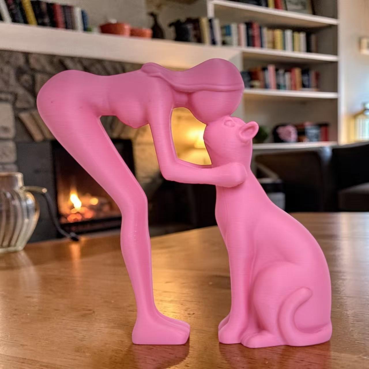 Desktop Woman Petting Cat Simulation 3D Printed Toy Decoration, Hanging Model, Festival Gift, Trendy Home Decor Item