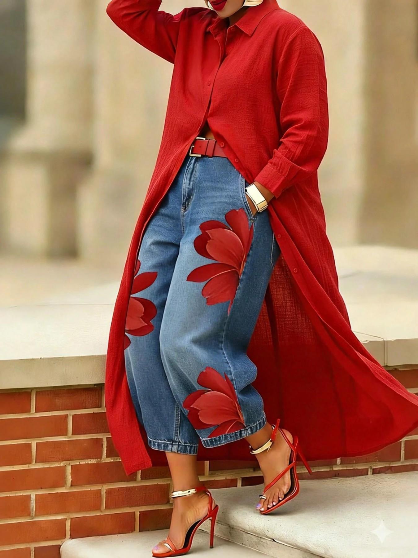 【Yazzy Exclusive】Women's Floral Print Wide-Leg Trousers, High-Waist Relaxed Fit, Casual All-Seasons Style, Yazzy Exclusive Fall Fashion 2026