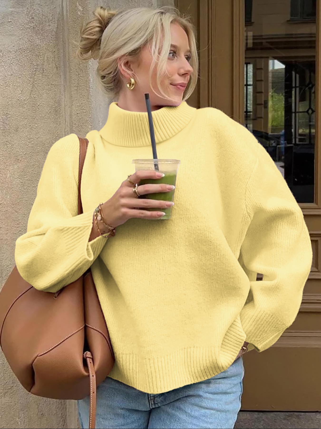 Solid Color Casual High Neck Long Sleeve Sweater, Thin Fabric Fitted Style for Fall & Winter, Comfortable Women's Knitwear, Knitted Clothes